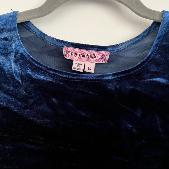 My Michelle Y2K Velvet Maxi Dress Bell Sleeve Goth Fairy Navy Blue-Girls Size 14 - Picture 6 of 7